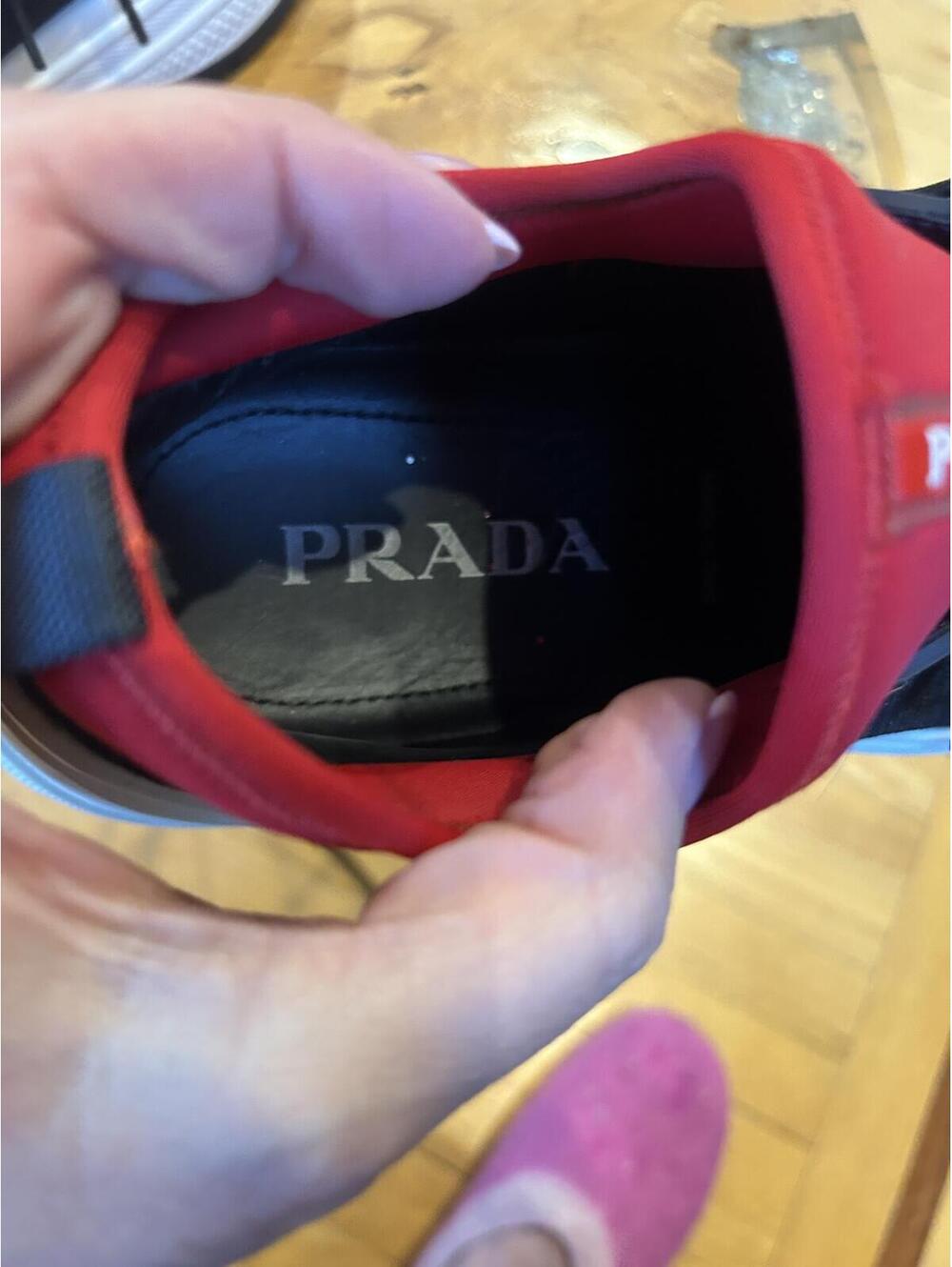 Prada Black and Red Athletic Sneakers with White Sole - Picture 5 of 9